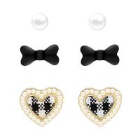 Kunststoff Perle Zink Legierung Ohrring, Zinklegierung, mit Kunststoff Perlen, 6 Stück & Modeschmuck & für Frau, 1.1x0.9cmu30010.9x0.5cmu30010.4cm, verkauft von setzen