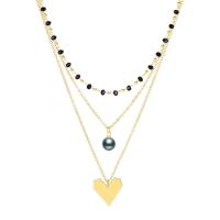 Fashion Multi Layer Necklace, Zinc Alloy, with Plastic Pearl, with 4-4.5 extender chain, Heart, fashion jewelry & multilayer & Unisex u .5-47.5 cm 