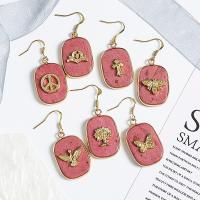 Rhodochrosite Drop Earring, with Brass, Rectangle, gold color plated & for woman, red 