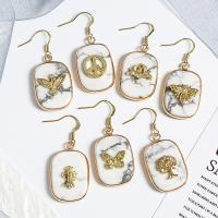 Howlite Drop Earring, with Brass, Rectangle, gold color plated & for woman, white 