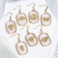 Rose Quartz Drop Earring, with Brass, Rectangle, gold color plated & for woman, pink 