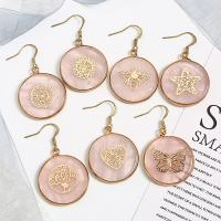 Rose Quartz Drop Earring, with Brass, Round, gold color plated & for woman, pink, 26.5mm 
