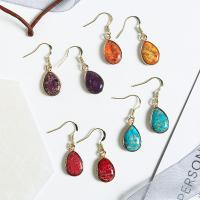 Impression Jasper Drop Earring, with Brass, Teardrop, gold color plated, for woman 
