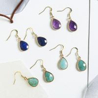Gemstone Drop Earring, Natural Stone, with Brass, gold color plated & for woman & faceted 