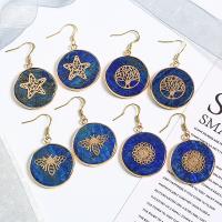 Lapis Lazuli Drop Earring, with Brass, Round, gold color plated & for woman 26.5mm 