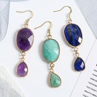 Natural Stone Drop Earring, with Brass, gold color plated, for woman & faceted 