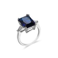 Cubic Zircon Brass Finger Ring, with Cubic Zirconia, Rectangle, platinum plated & for woman & faceted, sapphire 