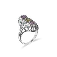 Cubic Zircon Brass Finger Ring, with Cubic Zirconia, platinum plated & for woman & faceted, multi-colored 