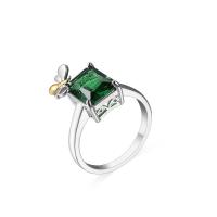 Cubic Zircon Brass Finger Ring, with Cubic Zirconia, Square, platinum plated & for woman & faceted, green 