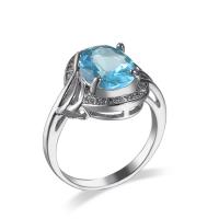 Кубическое цирконовое латунное кольцо, Латунь, с кубический цирконий, Овальная форма, покрытый платиной, разный размер для выбора & Женский & граненый, голубой, продается PC