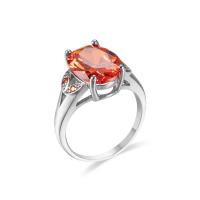 Cubic Zircon Brass Finger Ring, with Cubic Zirconia, Oval, platinum plated & for woman & faceted, orange 