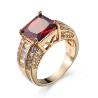 Cubic Zircon Brass Finger Ring, with Cubic Zirconia, Square, gold color plated, Unisex & faceted, garnet 