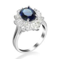 Cubic Zircon Brass Finger Ring, with Cubic Zirconia, platinum plated & for woman & faceted, sapphire 