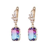 Cubic Zircon (CZ) Drop Earring, Brass, with Cubic Zirconia, Rectangle, gold color plated, for woman & faceted, mixed colors 
