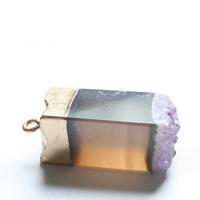 Ice Quartz Agate Pendants, with Brass, gold color plated, Unisex 