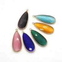 Cats Eye Pendants, with Brass, Teardrop, gold color plated, Unisex & faceted 