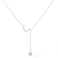 Cubic Zircon Micro Pave Sterling Silver Necklace, 925 Sterling Silver, with 2.17 extender chain, Moon and Star, silver color plated, micro pave cubic zirconia & for woman .14 Inch 