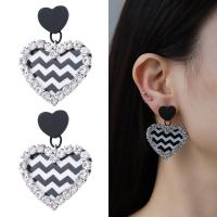 Zinc Alloy Rhinestone Drop Earring, with Velveteen, Heart, silver color plated & for woman & enamel & with rhinestone 