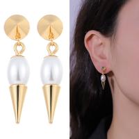 Zinc Alloy Rhinestone Drop Earring, with Glass Pearl, plated & for woman & with rhinestone 