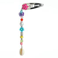 Hair Snap Clips, Iron, with Glass Beads & ABS Plastic Pearl & Polymer Clay & Shell & Resin & Copper Coated Plastic & Acrylic, silver color plated & for woman, mixed colors 