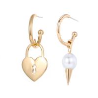 Asymmetric Earrings, Brass, with Glass Pearl, plated & for woman & with glass rhinestone 