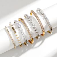 Brass Bangle, with Crystal & Plastic Pearl, plated & micro pave cubic zirconia & for woman 