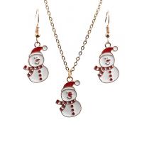 Christmas Jewelry Necklace, Zinc Alloy, earring & necklace, Snowman, gold color plated, 2 pieces & for woman & enamel, golden 