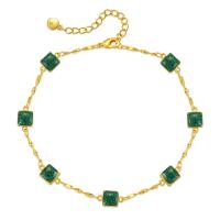 Gemstone Bracelets, Brass, with Emerald, with 2.36inch extender chain, 18K gold plated, fashion jewelry & for woman, golden Approx 6.49 Inch 