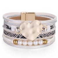 PU Leather Cord Bracelets, with Plastic Pearl & Zinc Alloy, multilayer & for woman 30mm, Inner Approx 60mm 