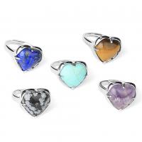Gemstone Zinc Alloy Finger Ring, with Gemstone, Heart, platinum color plated & Unisex, 56mm,17.8mm 