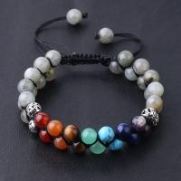 Gemstone Woven Ball Bracelets, Zinc Alloy, with Gemstone & Cotton Cord, Double Layer & Unisex, 8mm Approx 7.28 Inch 