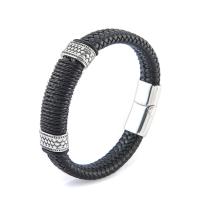 Cowhide Bracelet, with Titanium Steel, Donut, polished, fashion jewelry & for man, black cm 