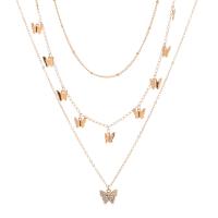 Fashion Multi Layer Necklace, Zinc Alloy, with 5cm extender chain, Butterfly, gold color plated, three layers & fashion jewelry & for woman & with rhinestone, golden cm, 42 cm, 47 cm 