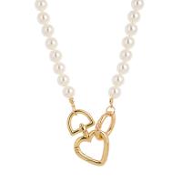Plastic Pearl Necklace, with Zinc Alloy, Heart, gold color plated, fashion jewelry & for woman, white cm 