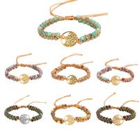 Gemstone Woven Ball Bracelets, Natural Stone, with Polyester Cord & 304 Stainless Steel, Tree, Vacuum Ion Plating, fashion jewelry & Unisex & adjustable cm 