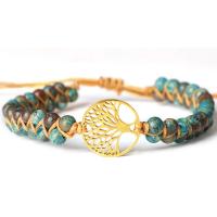 Gemstone Woven Ball Bracelets, Larimar, with Polyester Cord & 304 Stainless Steel, with 11cm extender chain, Tree, handmade, fashion jewelry & Unisex & adjustable, mixed colors cm 