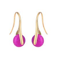 Gemstone Drop Earring, Natural Stone, with Zinc Alloy, Flat Round, plated, fashion jewelry & folk style & for woman 