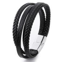 PU Leather Cord Bracelets, Zinc Alloy, with PU Leather, plated, multilayer & braided bracelet & for man 200mm 