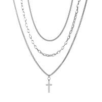 Fashion Multi Layer Necklace, Titanium Steel, Cross, Vacuum Ion Plating, three layers & Unisex, original color, 450mm 