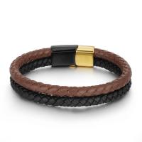 Titanium Steel Bracelet, with Cowhide, Vacuum Ion Plating, Double Layer & braided bracelet & for man 215mm 