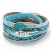 PU Leather Cord Bracelets, Zinc Alloy, with PU Leather, gold color plated, multilayer & for woman 380mm 