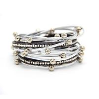 PU Leather Cord Bracelets, with Zinc Alloy, multilayer & for man & with rhinestone 380mm 