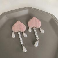 Boucle d'oreille de goutte acrylique, avec perle de plastique & alliage de zinc, styles différents pour le choix & pour femme, rose, 86mm, Vendu par paire