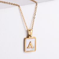 Stainless Steel Jewelry Necklace, 304 Stainless Steel, with White Shell, Alphabet Letter, 18K gold plated & for woman Approx 18 Inch 