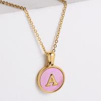 Stainless Steel Jewelry Necklace, 304 Stainless Steel, with Shell, Alphabet Letter, 18K gold plated & for woman, 16mm Approx 18 Inch 