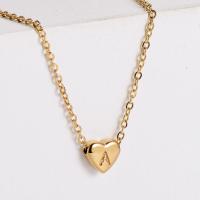 Stainless Steel Jewelry Necklace, 304 Stainless Steel, Heart, 18K gold plated & with letter pattern & for woman Approx 18 Inch 