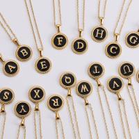 Stainless Steel Jewelry Necklace, 304 Stainless Steel, Flat Round, 18K gold plated & with letter pattern & for woman & enamel, 16mm Approx 18 Inch 
