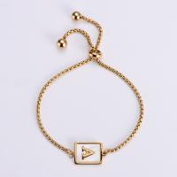 Stainless Steel Charm Bracelet, 304 Stainless Steel, with White Shell, Rectangle, 18K gold plated & with letter pattern & for woman Approx 10.2 Inch 