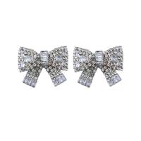 Zinc Alloy Rhinestone Stud Earring, with Zinc Alloy, Bowknot, micro pave cubic zirconia & for woman 