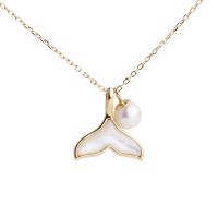 Sterling Silver Pearl Necklace, 925 Sterling Silver, with White Shell & Freshwater Pearl, with 1.57 inch extender chain, Mermaid tail, plated, for woman Approx 15.35 Inch 